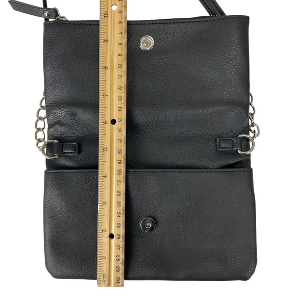 Flap Over Faux Leather Black Crossbody Small Bag Purse - Picture 9 of 10